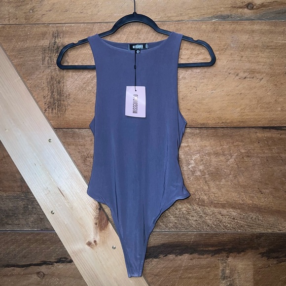 Nwt Missguided seam free racer neck bodysuit charcoal grey women’s size 4 - Picture 2 of 9